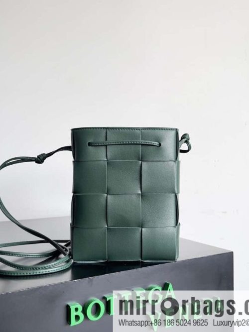 BottegaVeneta Bv small bucket bag pleated leather woven bucket bag model number: 680218 rain tree green