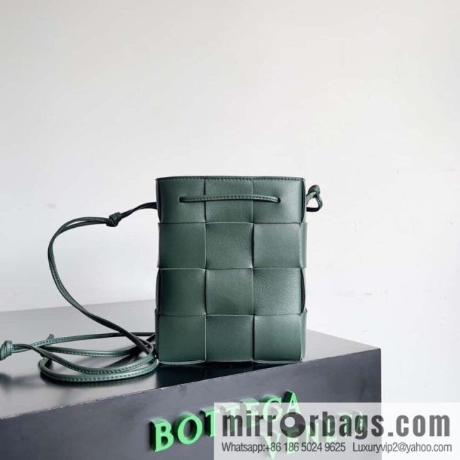 BottegaVeneta Bv small bucket bag pleated leather woven bucket bag model number: 680218 rain tree green