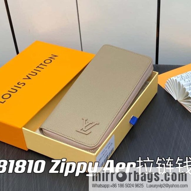 [Original single boutique] M81810 apricot, full leather, single zipper wallet series Zippy Aer zipper wallet m81767 81743 LV Aerogram leather (fabric) zipper wallet