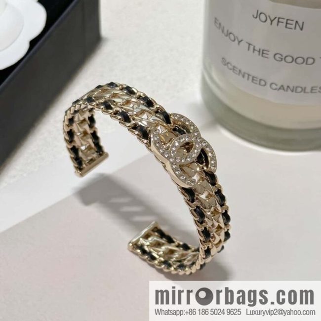 ❗️New ❗️☀️ New ☑️ Chanel Double C Black Leather Rope Opening Bracelet Bracelet ☀️