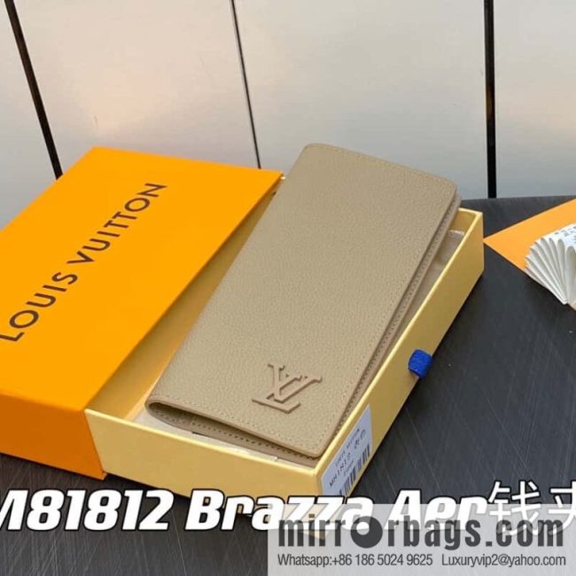 [Original order boutique] M81812 apricot, full leather suit wallet series Brazza Aer wallet m81810 69980 apricot, new LV Aerogram Brazza wallet