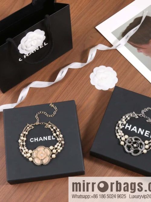 ☀️New ☑️ Chanel Double C Pink Black Camellia Pearl Necklace ☀️