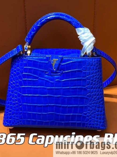 [Original order boutique] M48865 blue, crocodile pattern full leather cap that English series Capucines BB handbag