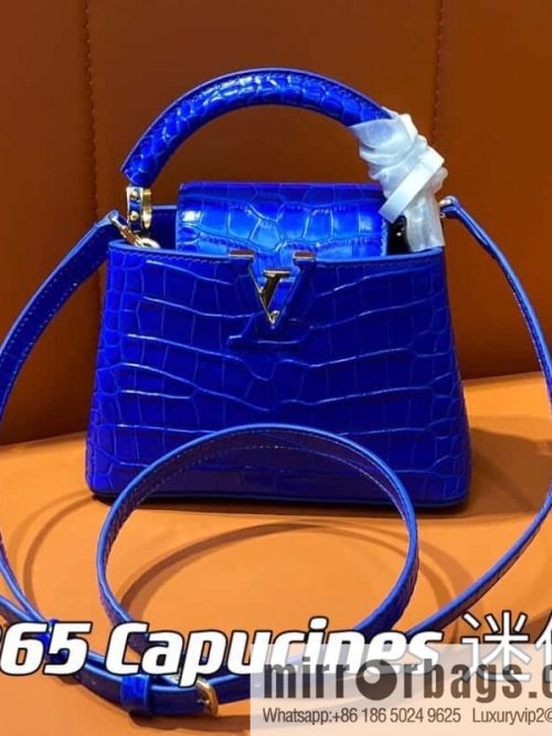 [Original order boutique] M48865 blue, crocodile pattern full leather cap that English series Capucines mini handbag
