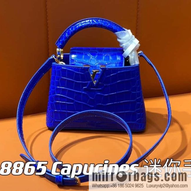 [Original order boutique] M48865 blue, crocodile pattern full leather cap that English series Capucines mini handbag