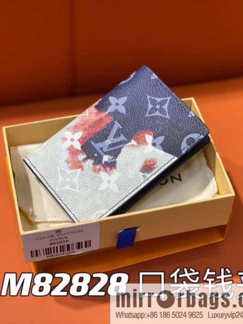 [Original single boutique] M82828 blue, flame card holder wallet series, pocket wallet patchwork