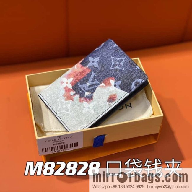 [Original single boutique] M82828 blue, flame card holder wallet series, pocket wallet patchwork