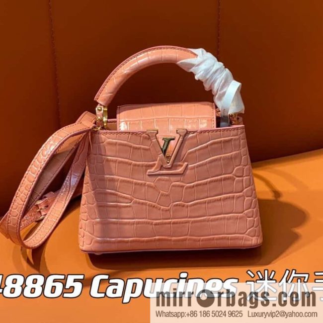 [Original order boutique] M48865 orange, crocodile pattern full leather cap that English series Capucines mini handbag