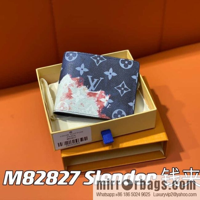 [Original single boutique] M82827 blue, flame suit wallet series Slender wallet