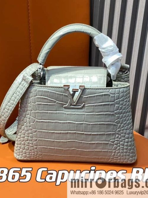 [Original order boutique] M48865 gray, crocodile pattern full leather cap that English series Capucines BB handbag