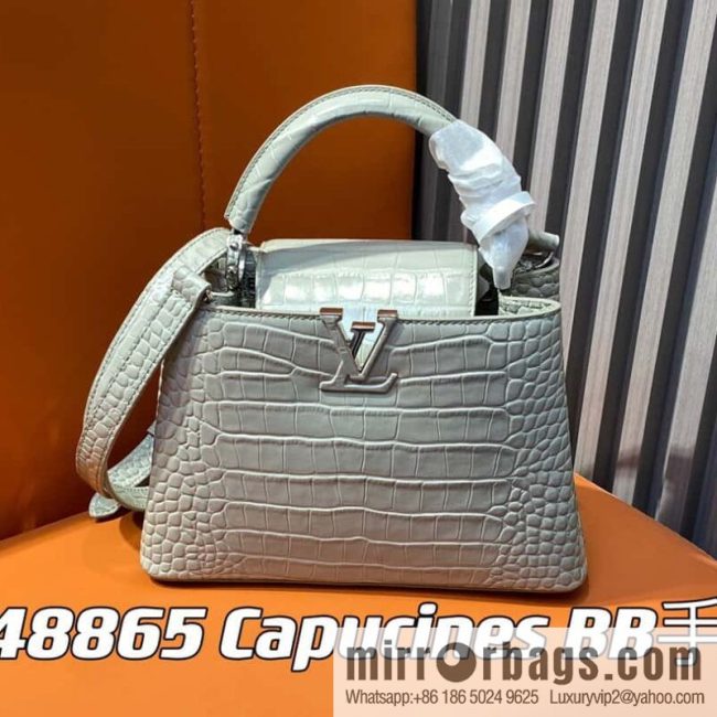 [Original order boutique] M48865 gray, crocodile pattern full leather cap that English series Capucines BB handbag