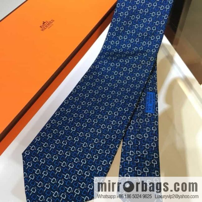Hermes 100% top twill silk + wool inner three-color horse tie - Image 3