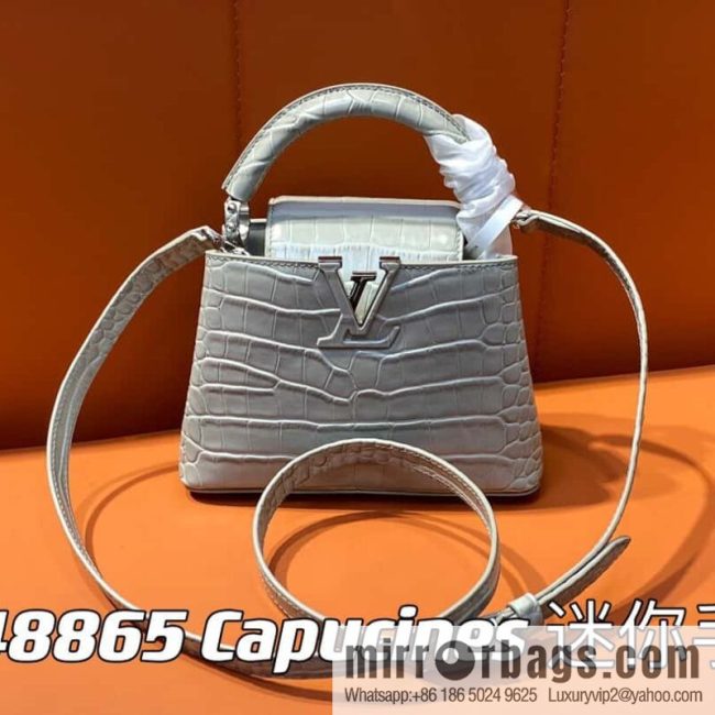 [Original order boutique] M48865 gray, crocodile pattern full leather cap that English series Capucines mini handbag