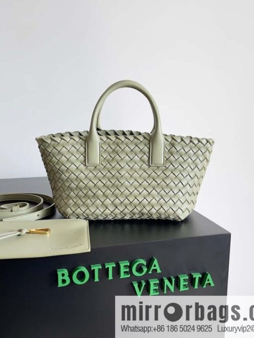 BV Mini Cabat Limited Edition mini vegetable basket BAG model; 709464 travertine green