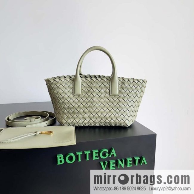 BV Mini Cabat Limited Edition mini vegetable basket BAG model; 709464 travertine green