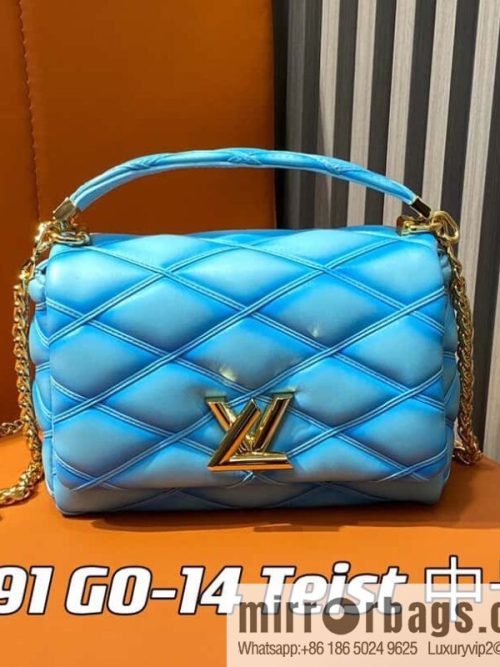[Original order boutique] M22891 water blue, full leather rhombus chain bag series GO-14 Teist medium handbag M22890 GO-14 medium handbag