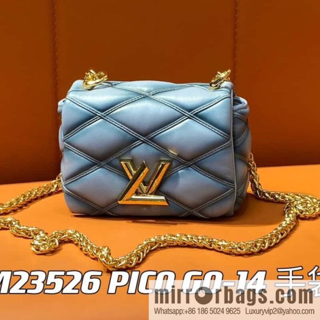 [Original order boutique] M23526 haze blue M82752 full leather chain bag series PICO GO-14 handbag Pico GO-14 handbag