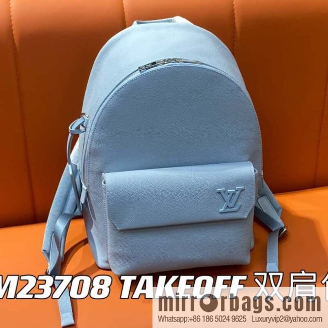 [Original single boutique] M23708 light blue, full leather backpack series TAKEOFF backpack LV NEW BACKPACK backpack