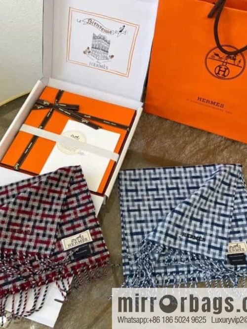 Hermes Hermes Plaid\'H \'Pattern Cashmere Scarf