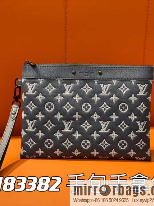 [Original single boutique] M83382 blue silk screen, full leather clutch bag series