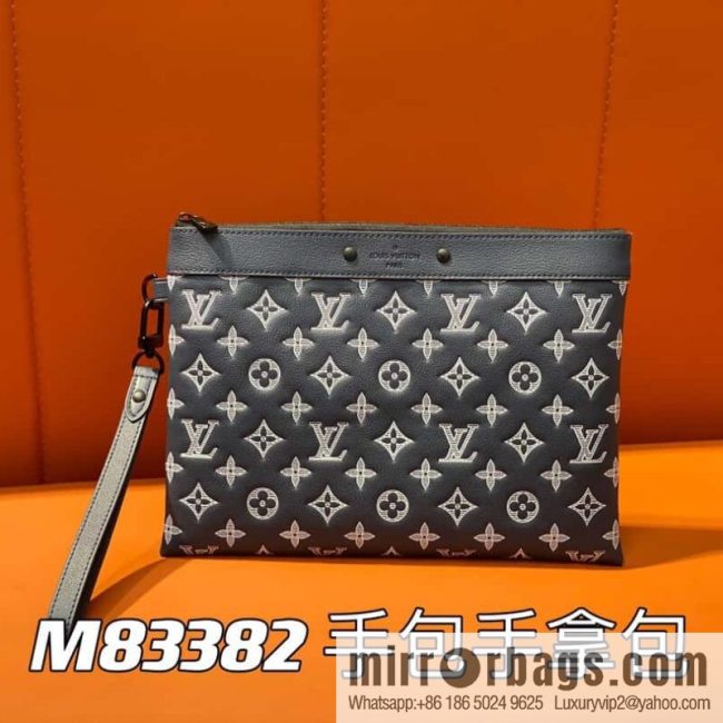 [Original single boutique] M83382 blue silk screen, full leather clutch bag series