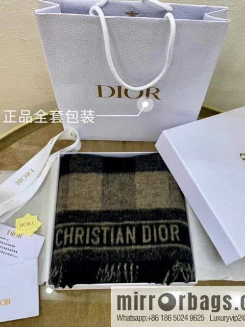 Dior Beige Black Checked Scarf Shawl