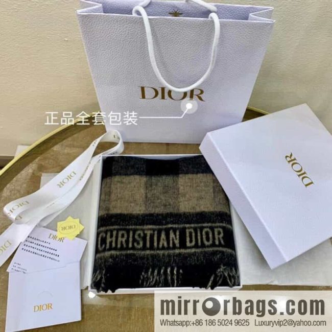 Dior Beige Black Checked Scarf Shawl