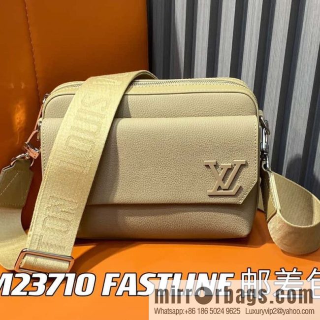 [Original order boutique] M23710 apricot, full leather men\'s bag messenger bag series, new FASTLINE messenger bag in autumn and winter