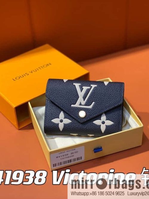 [Original single boutique] M41938 navy blue silk screen, full leather tri-fold wallet series, this Victorine wallet