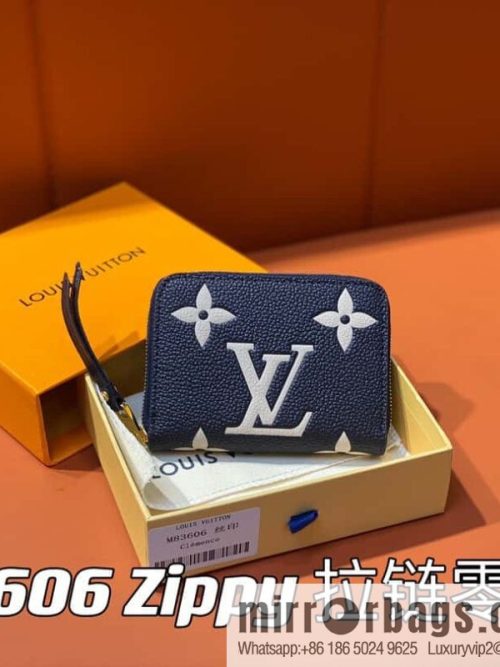 [Original single boutique] M83606 navy blue silk screen zipper zero wallet wallet series Zippy zipper zero wallet