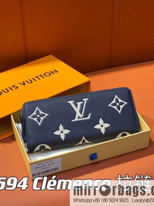 [Original single boutique] M83594 dark blue silk screen, full leather zipper wallet series Clémence zipper wallet