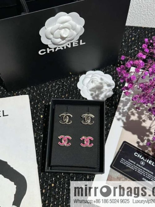 ☀️New ☑️ Chanel C1 double c oil drop square diamond stud earrings ☀️