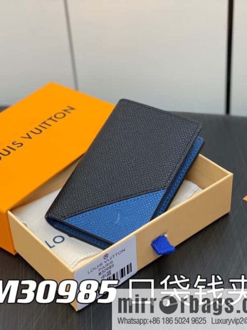 [Original single boutique] M30985 medium blue, full leather card holder wallet series, pocket wallet