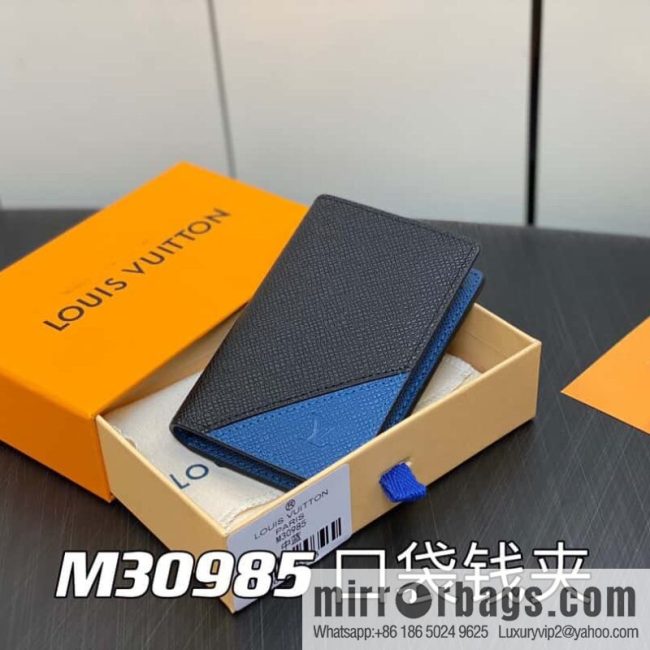 [Original single boutique] M30985 medium blue, full leather card holder wallet series, pocket wallet