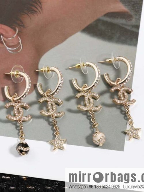 ☀️New ☑️ Chanel C3 Double C Asymmetrical Pearl Pentagram Earrings ☀️