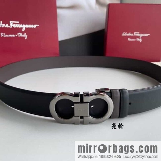 Salvatore Ferragamo Men\'s 3.5cm Exquisite Counter Version Double Circle Horseshoe Metal Buckle Belt - Image 4