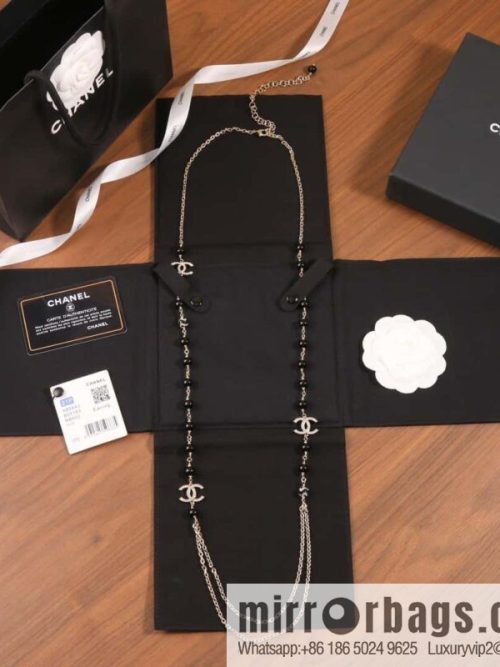 ☀️New ☑️ Chanel Double C Black Pearl Double Sweater Chain Necklace ☀️