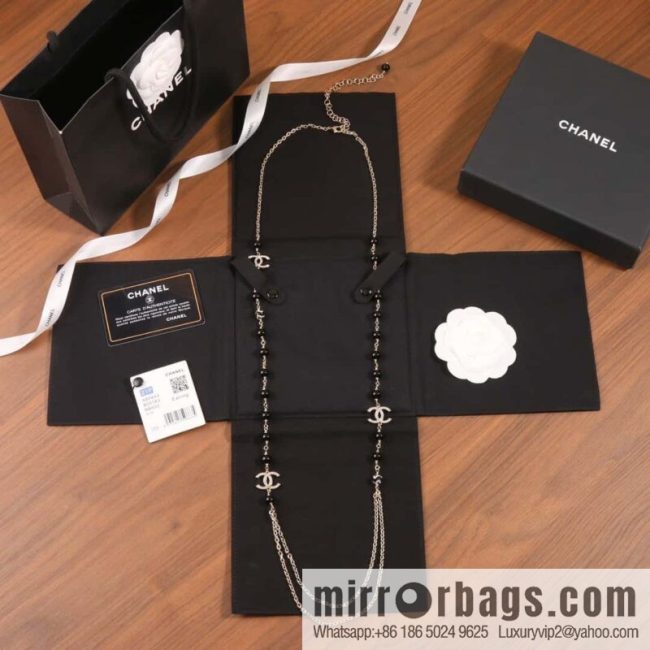 ☀️New ☑️ Chanel Double C Black Pearl Double Sweater Chain Necklace ☀️