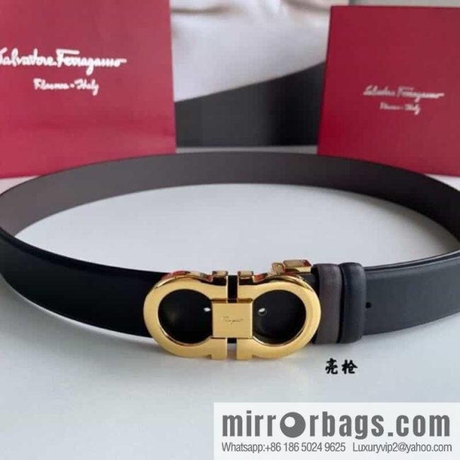 Salvatore Ferragamo Men\'s 3.5cm Exquisite Counter Version Double Circle Horseshoe Metal Buckle Belt - Image 3