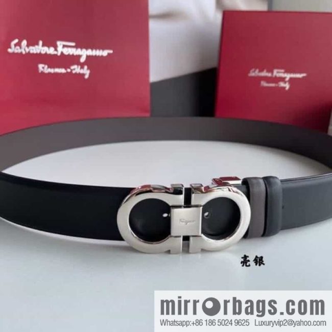 Salvatore Ferragamo Men\'s 3.5cm Exquisite Counter Version Double Circle Horseshoe Metal Buckle Belt - Image 2