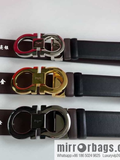 Salvatore Ferragamo Men\'s 3.5cm Exquisite Counter Version Double Circle Horseshoe Metal Buckle Belt