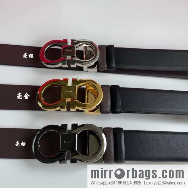 Salvatore Ferragamo Men\'s 3.5cm Exquisite Counter Version Double Circle Horseshoe Metal Buckle Belt