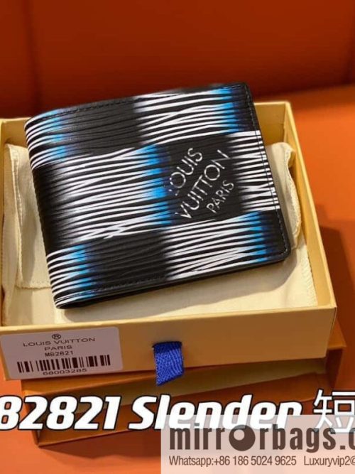 [Original single boutique] M82821 plaid full leather suit wallet series, autumn and winter new Slender short clip