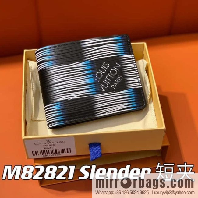 [Original single boutique] M82821 plaid full leather suit wallet series, autumn and winter new Slender short clip