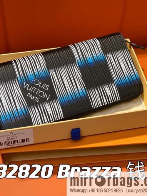 [Original single boutique] M82820 plaid full leather single zipper wallet series, autumn and winter new single pull Brazza wallet