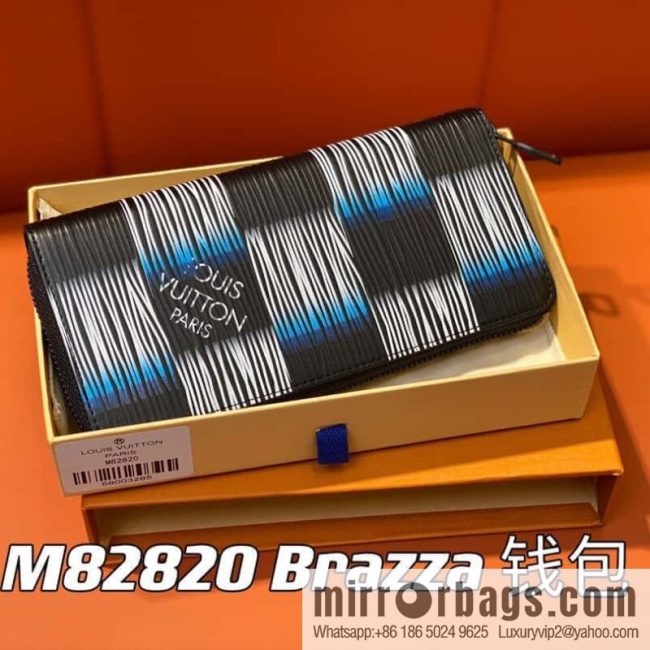 [Original single boutique] M82820 plaid full leather single zipper wallet series, autumn and winter new single pull Brazza wallet