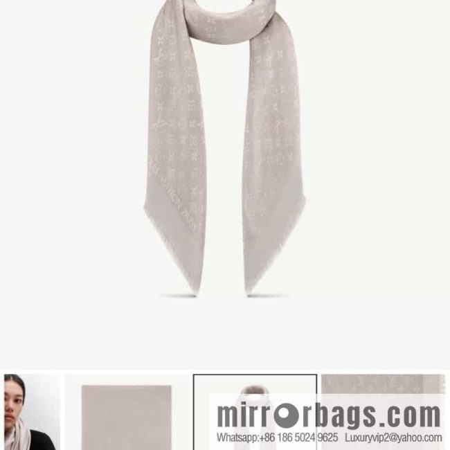 LV Louis Vuitton Monogram pattern silk wool blend scarf M71336 - Image 3