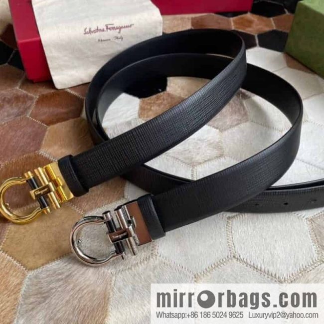 Salvatore Ferragamo (Italy) Men\'s Belt 3.5cm Imported First Layer Cowhide Pressed Texture Delicate Semicircular Metal Buckle Belt