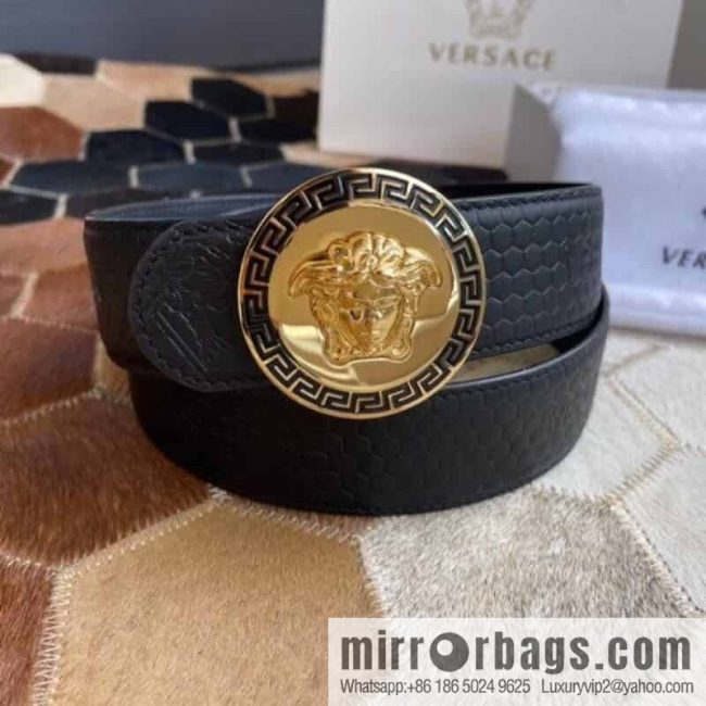 VERSACE Versace, Stainless Steel Medusa Metal Buckle Men\'s Black First Cowhide Belt 3.8cm - Image 3