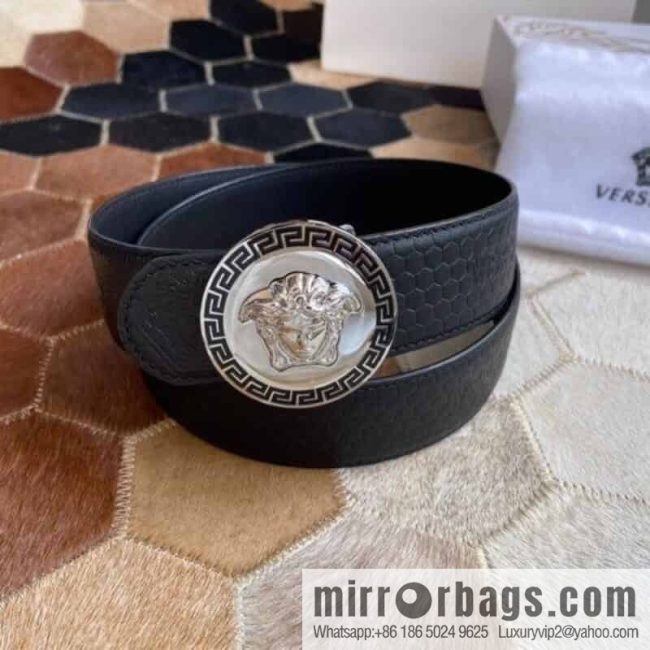 VERSACE Versace, Stainless Steel Medusa Metal Buckle Men\'s Black First Cowhide Belt 3.8cm - Image 2